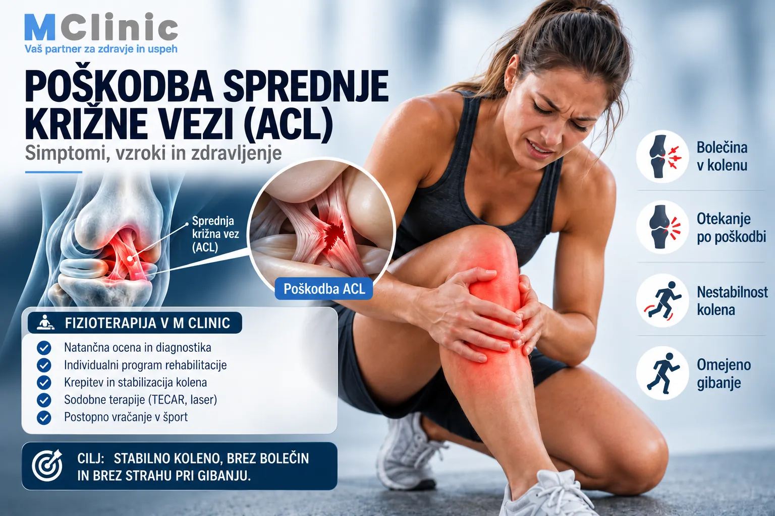 Poškodba sprednje križne vezi ACL in bolečina v kolenu